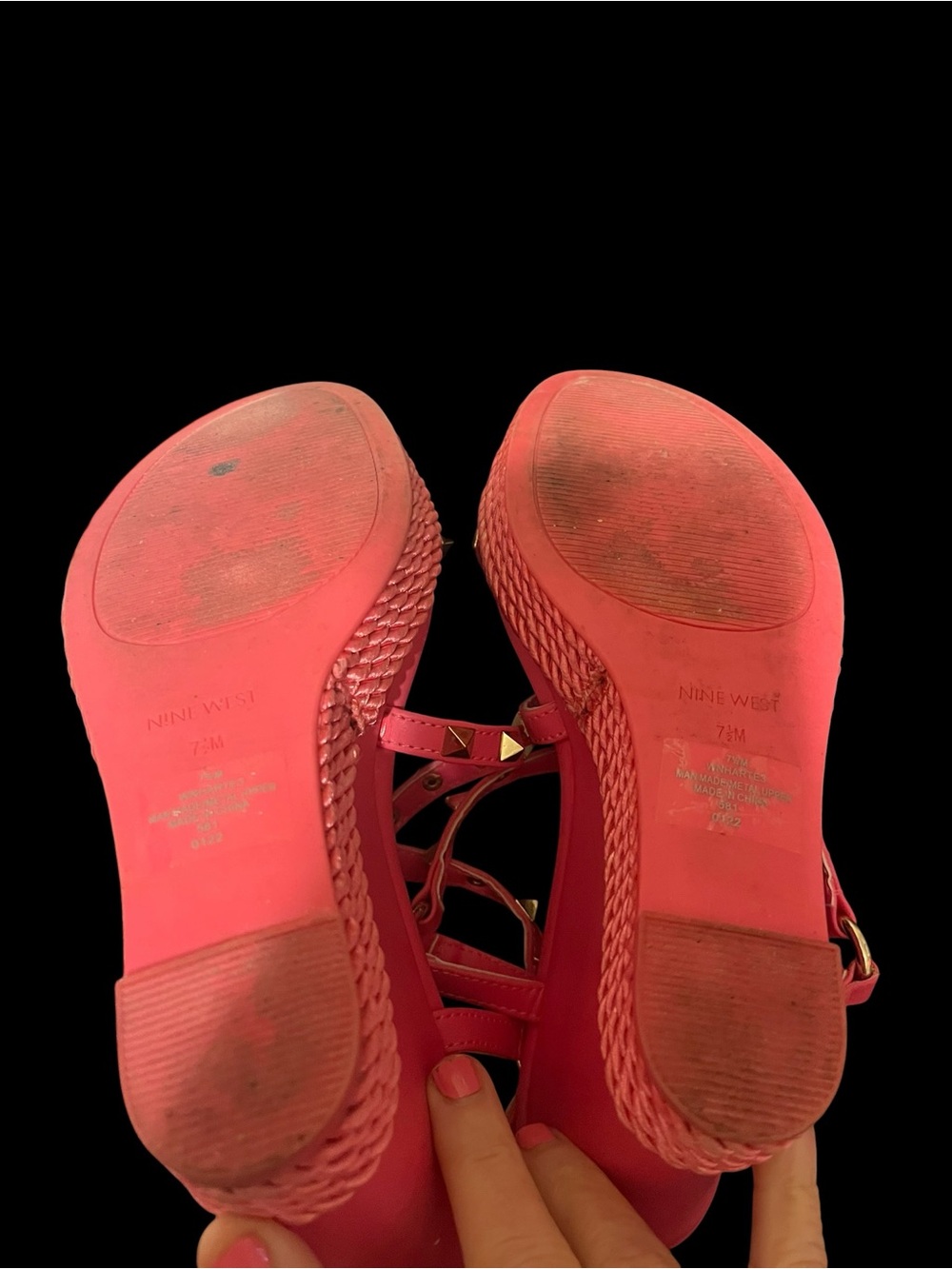 Nine West Hart 3 Hot Pink Studded Wedge Sandals Size 7.5 - Picture 6 of 6